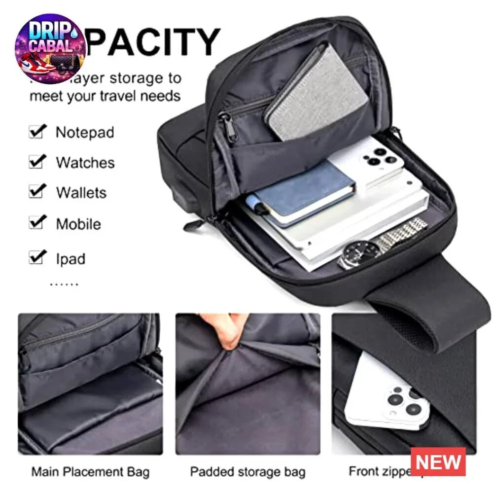 Oxford Cloth Sling Bag with USB Charging Port, Adjustable Strap, Waterproof